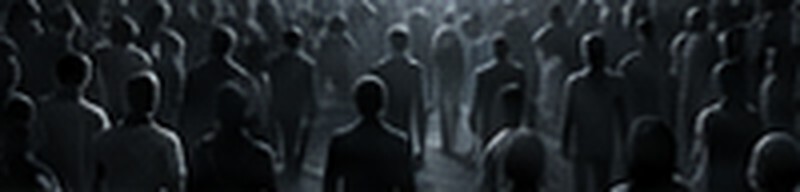 A crowd rendered as points of light.